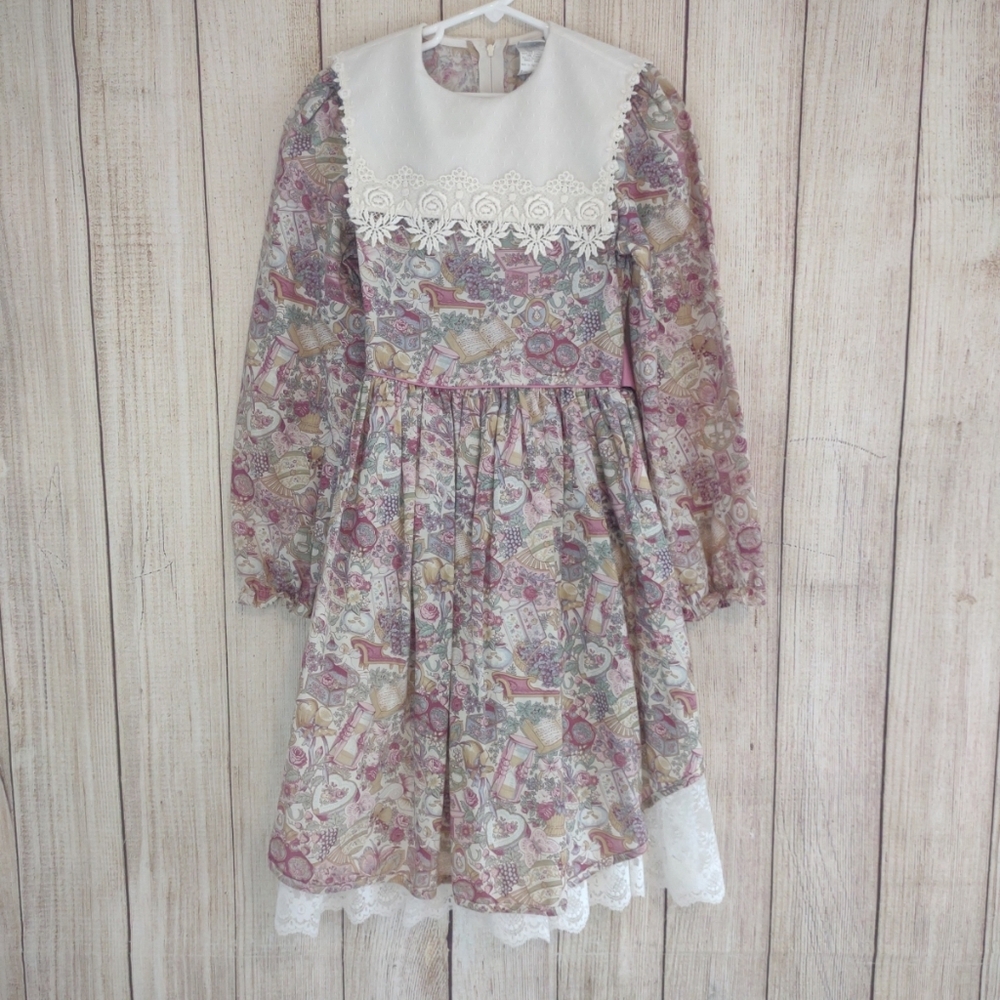 Vintage Bryan Girls  Prairie Cottagecore Dress Lace Tea Party Gunnie Sac STYLE 8
